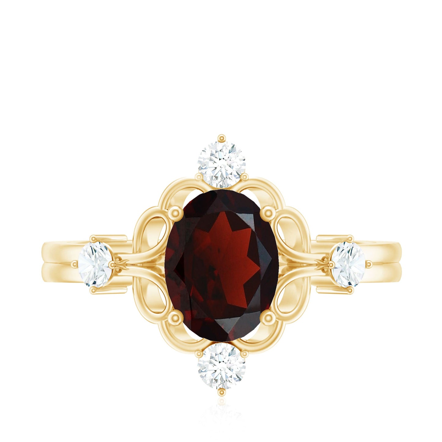 Vintage looking 1.5 Carat Oval Garnet Engagement Ring with Diamond