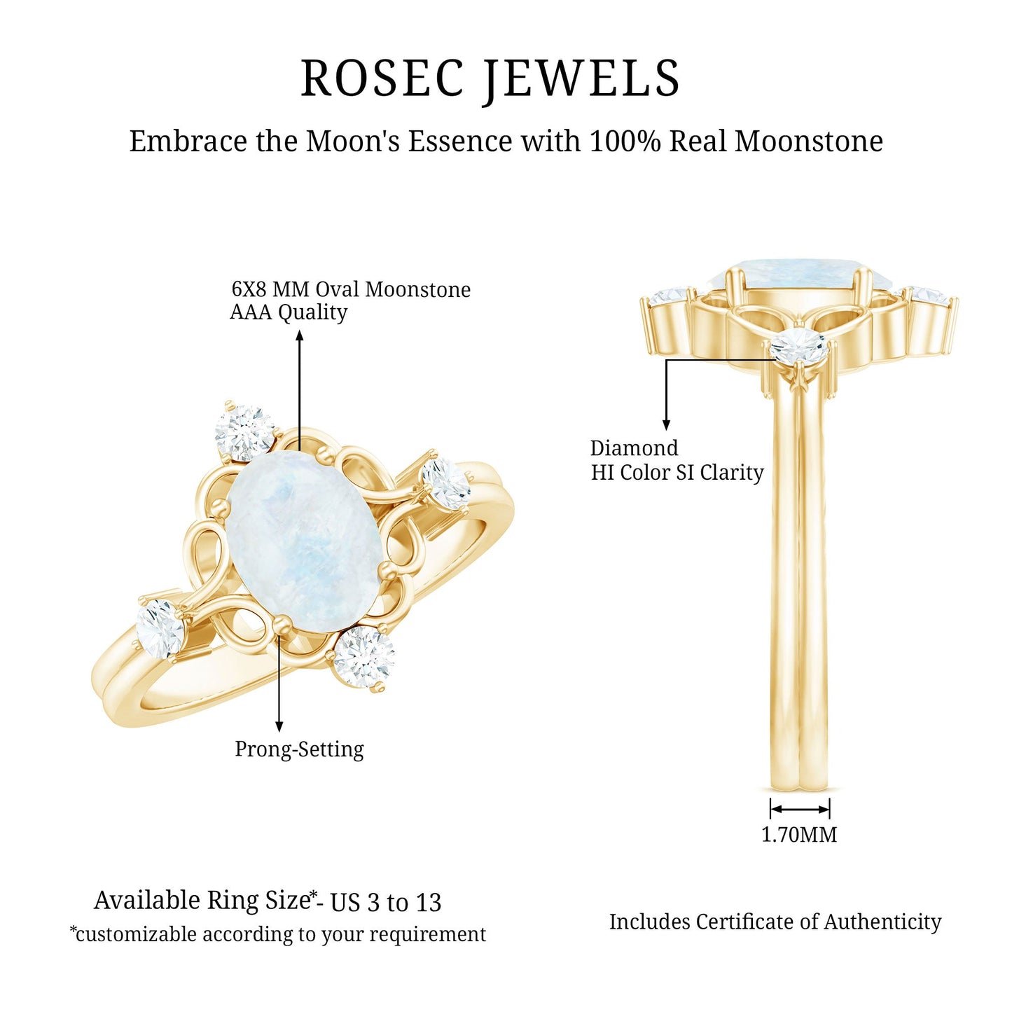 Oval Moonstone Cocktail Ring with Diamond