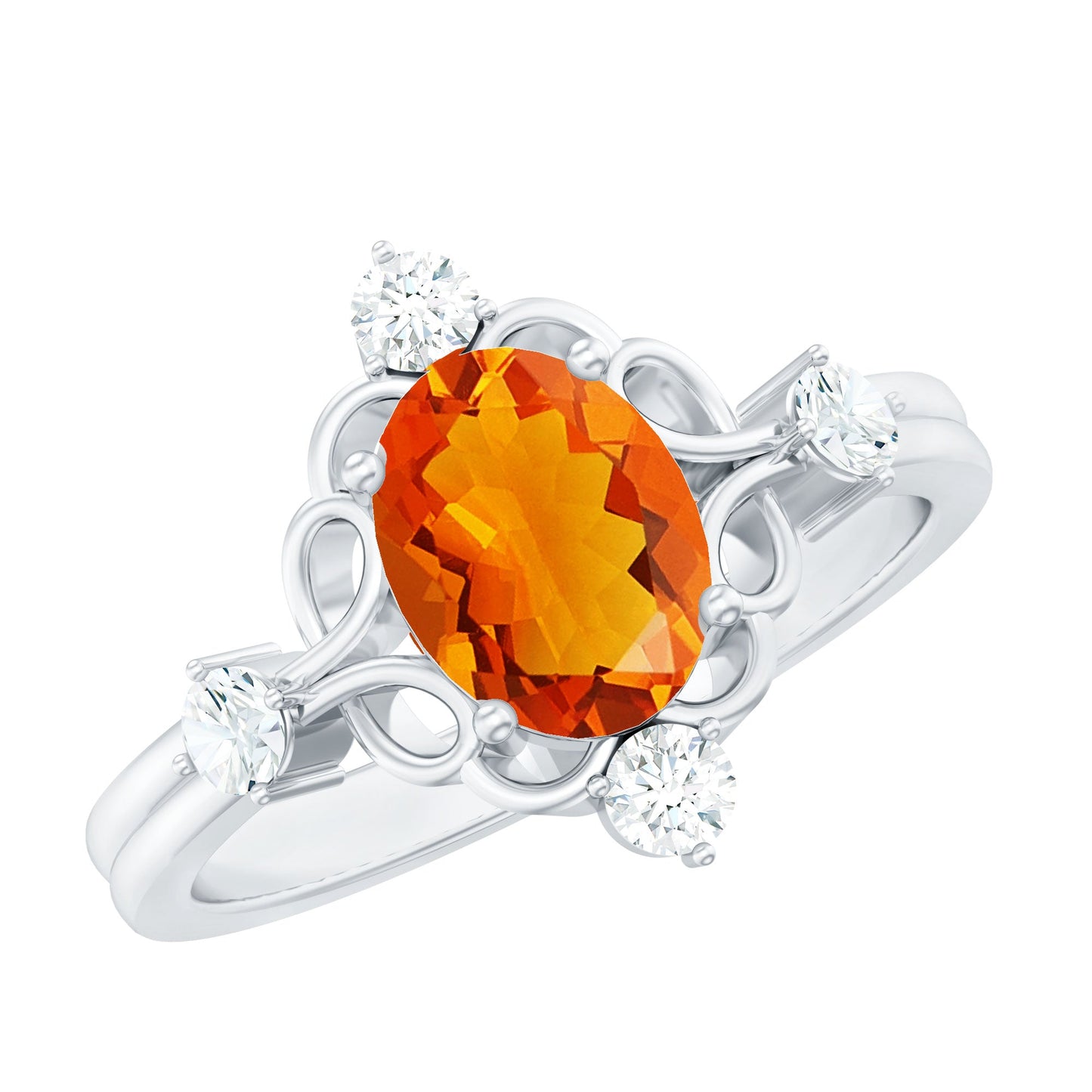 Oval Fire Opal Cocktail Ring with Diamond