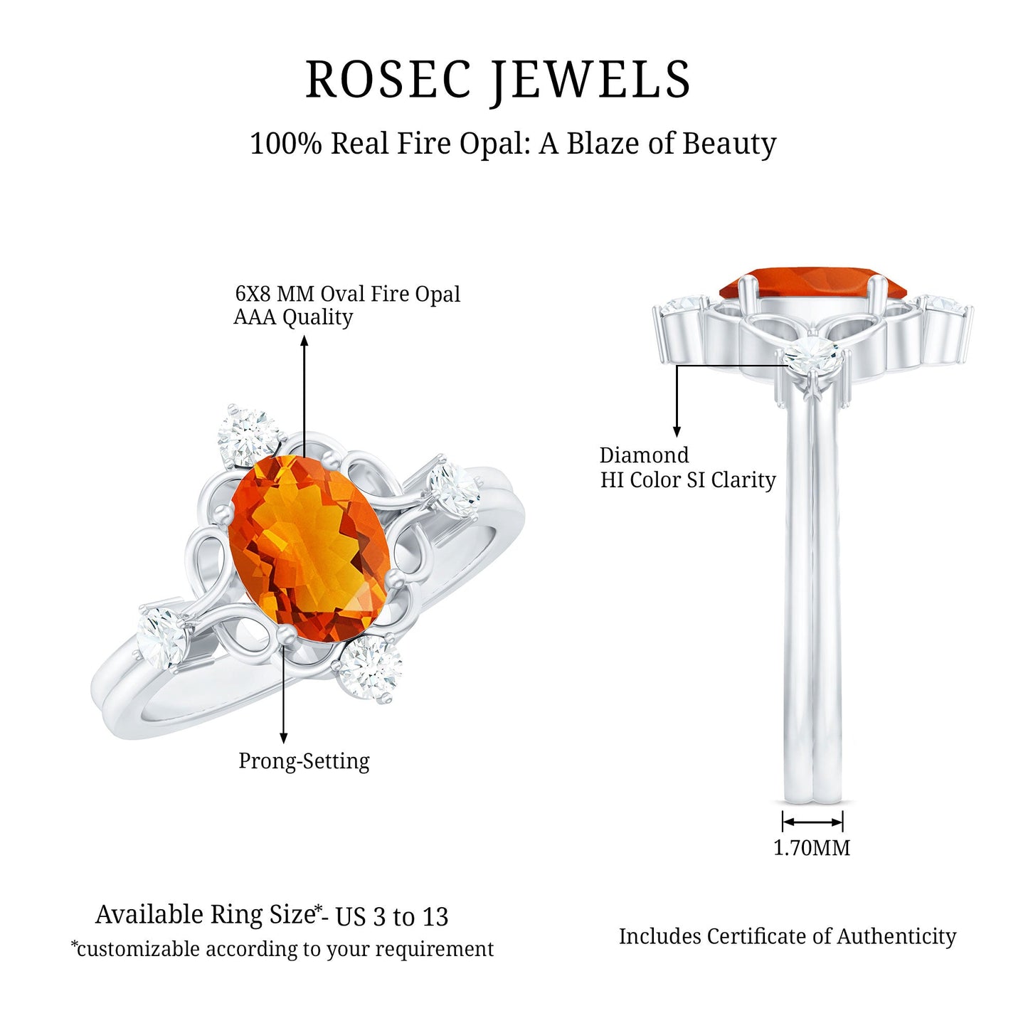 Oval Fire Opal Cocktail Ring with Diamond