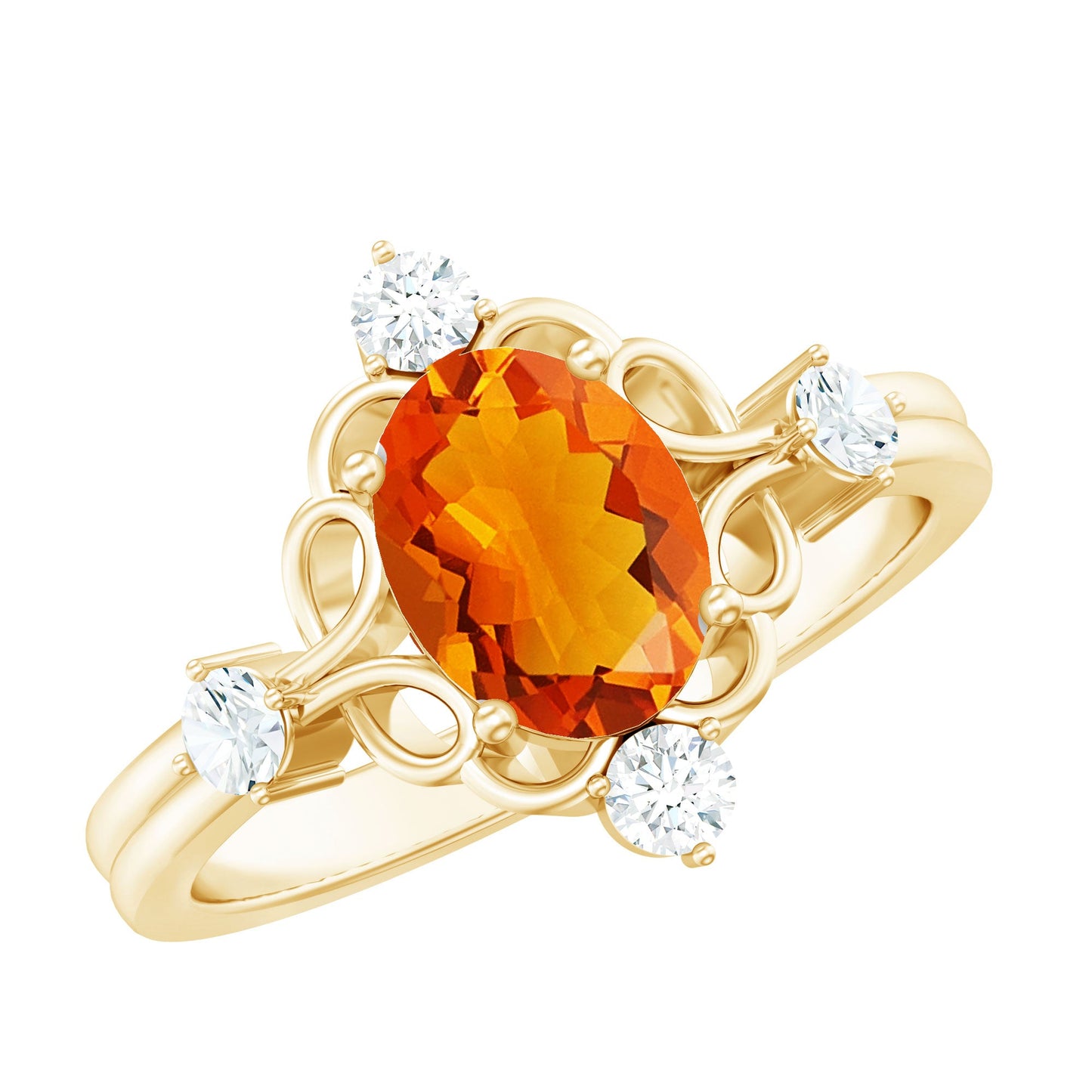 Oval Fire Opal Cocktail Ring with Diamond