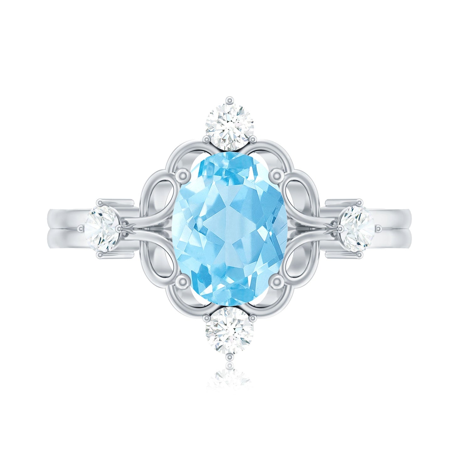 Art Deco Style 1 Carat Oval Shape Aquamarine and Diamond Cocktail Ring