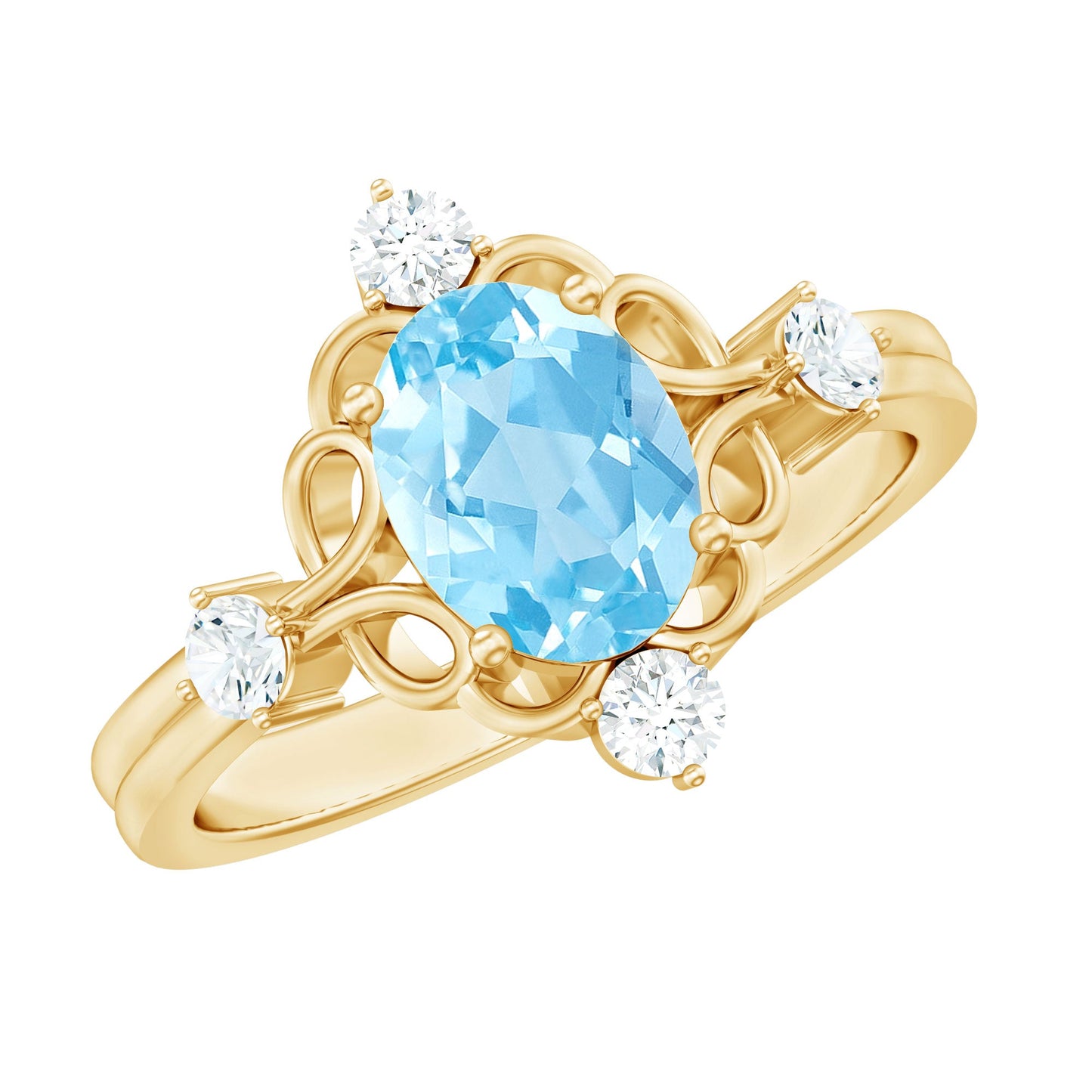 Art Deco Style 1 Carat Oval Shape Aquamarine and Diamond Cocktail Ring