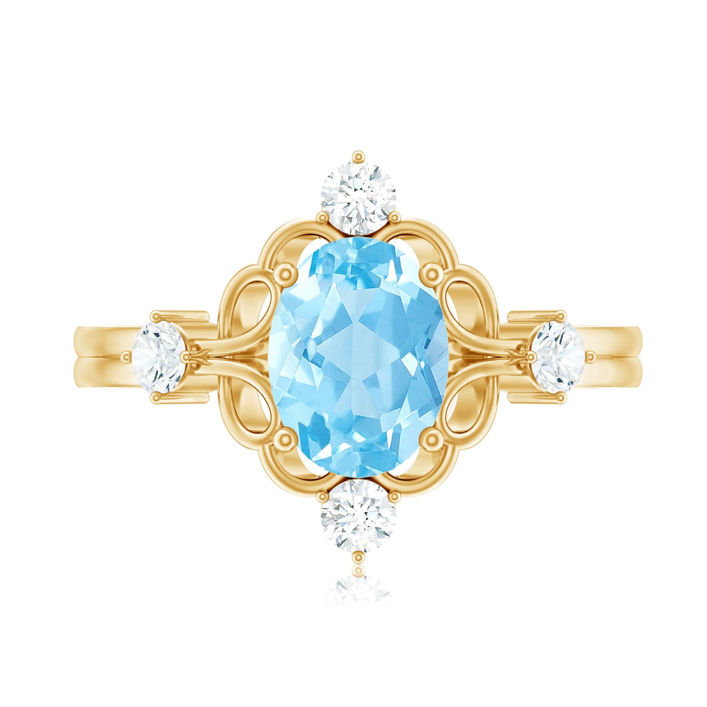 Art Deco Style 1 Carat Oval Shape Aquamarine and Diamond Cocktail Ring