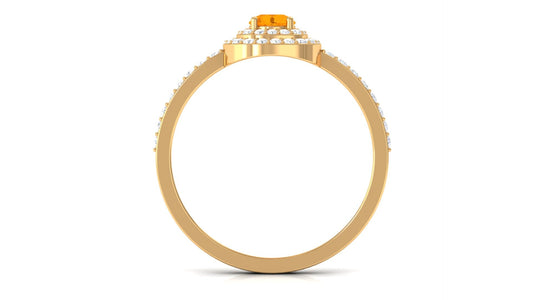 0.4 Carat Classic Fire Opal Double Halo Engagement Ring with Diamond