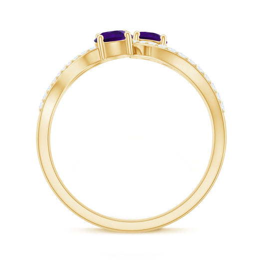 Real Amethyst Toi Et Moi Engagement Ring with Diamond