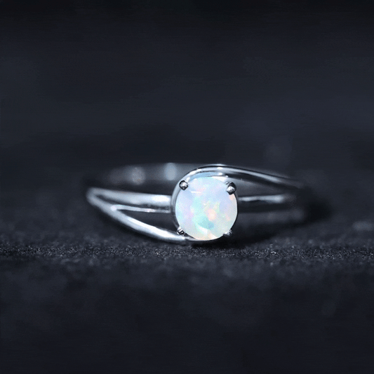 Natural Ethiopian Opal Solitaire Ring with Bypass Shank
