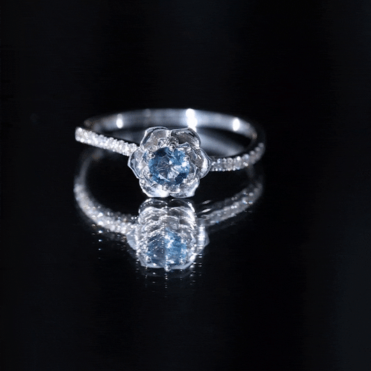0.6 Carat Round London Blue Topaz Floral Engagement Ring with Diamond