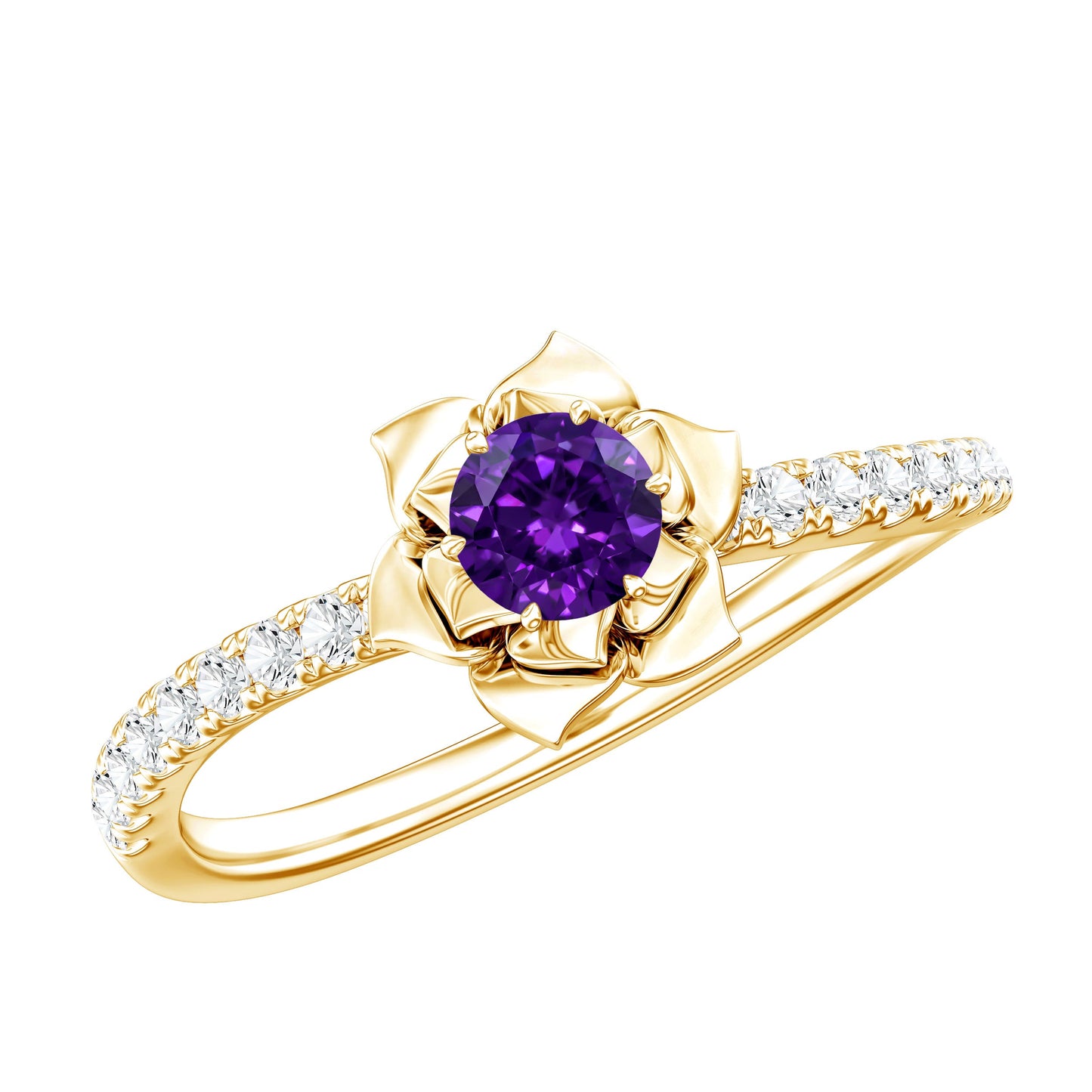 Natural Amethyst Rose Engagement Ring with Diamond