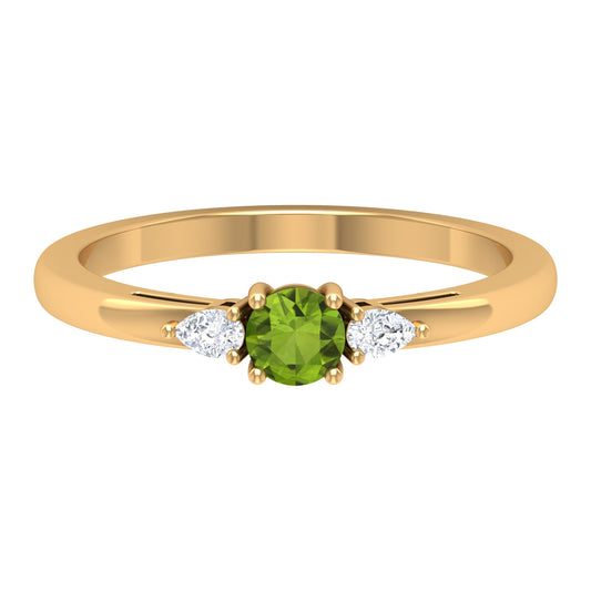 0.5 Carat Peridot and Diamond Three Stone Promise Ring