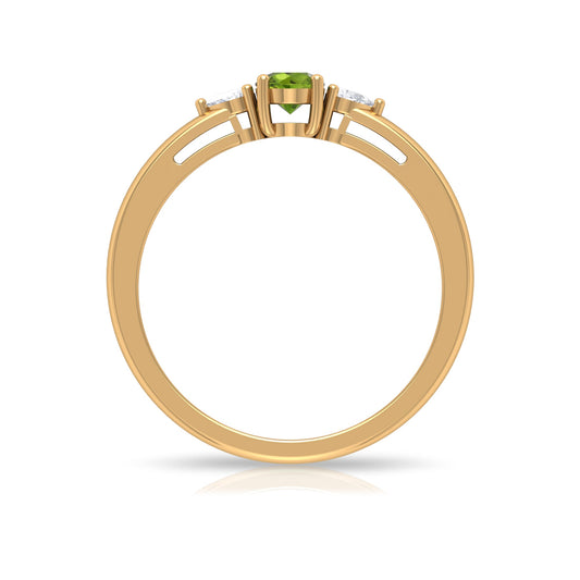0.5 Carat Peridot and Diamond Three Stone Promise Ring