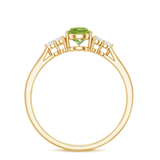 1 Carat Peridot Teardrop Engagement Ring with Diamond Trio