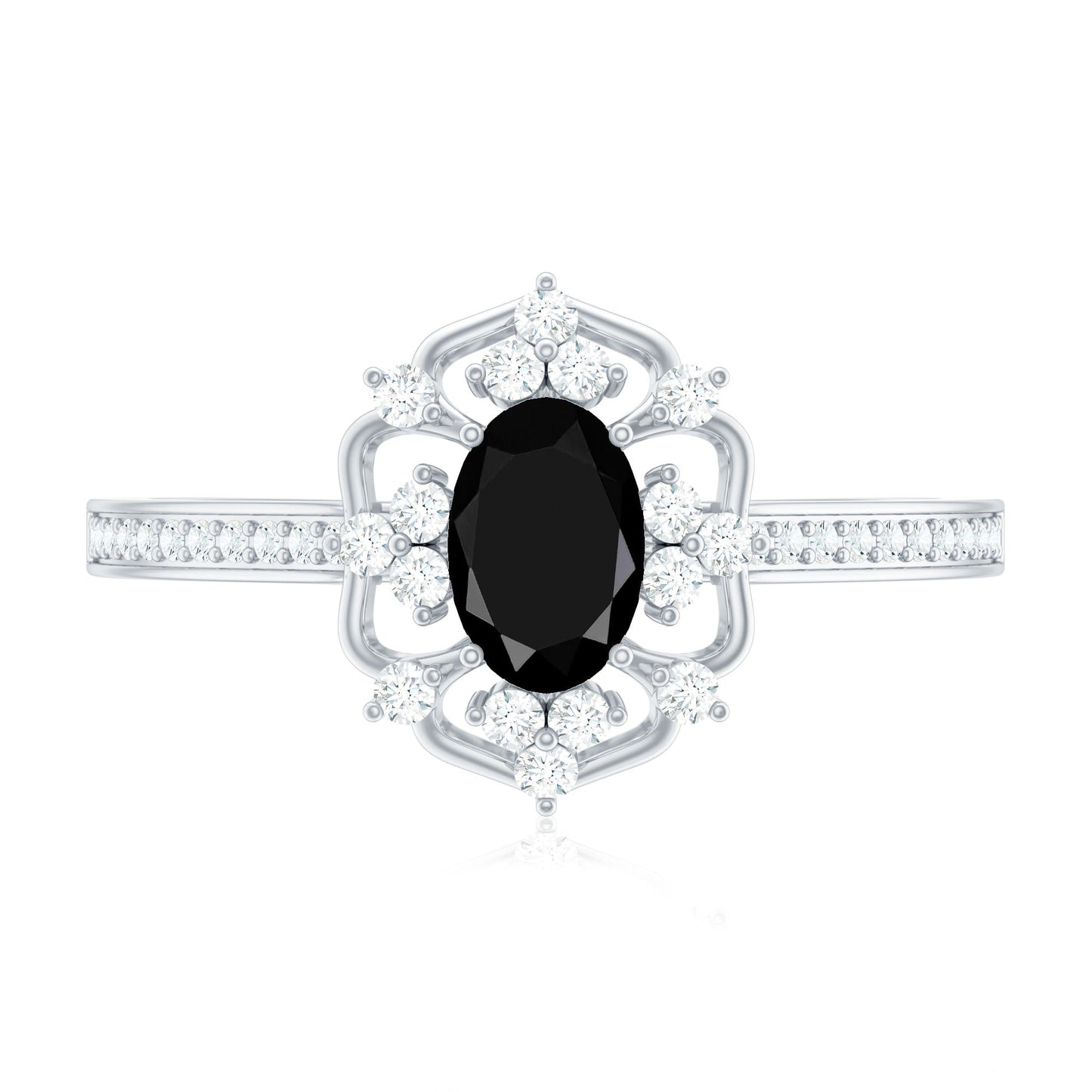 Certified 0.4 Carat Black Onyx Vintage Inspired Engagement Ring with Diamond
