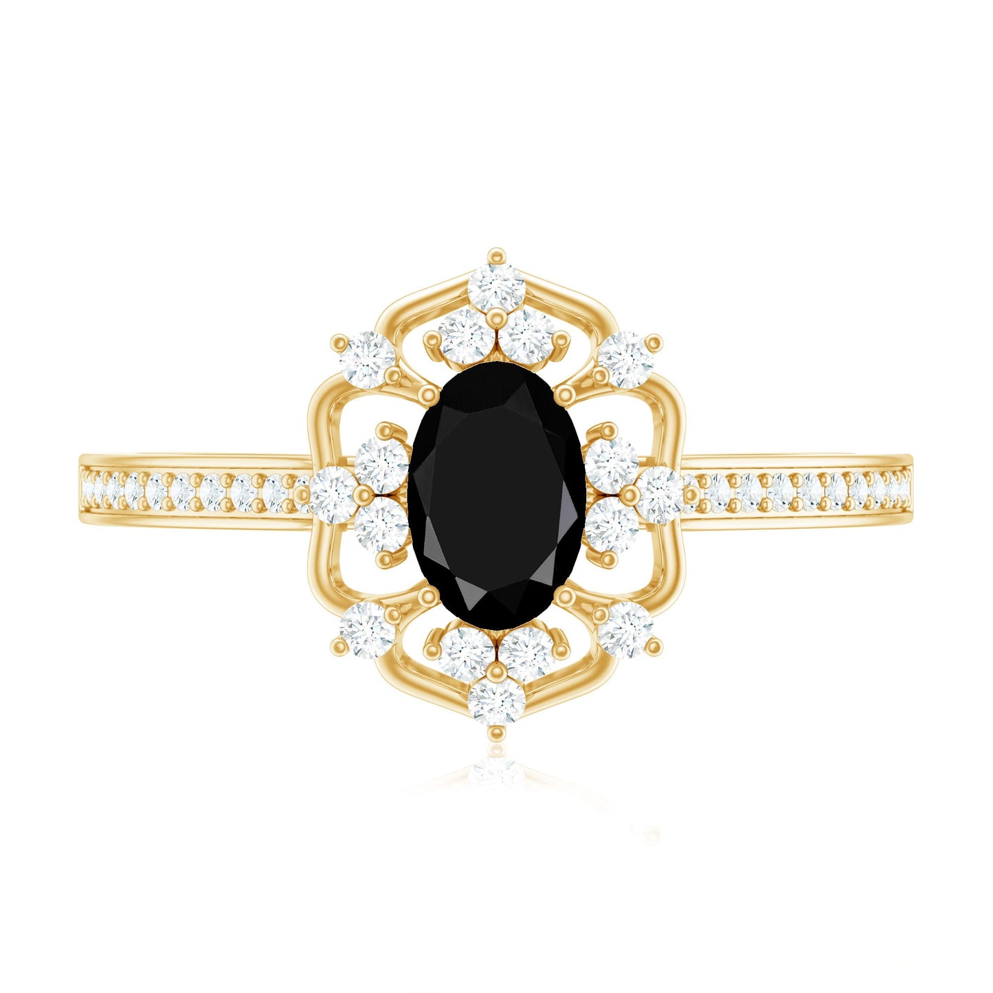 Certified 0.4 Carat Black Onyx Vintage Inspired Engagement Ring with Diamond