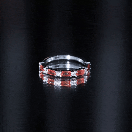 Lab Grown Orange Sapphire and Diamond Half Eternity Stackable Ring