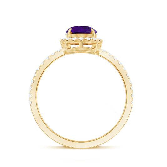 1 Carat Amethyst Oval Engagement Ring with Diamond Halo