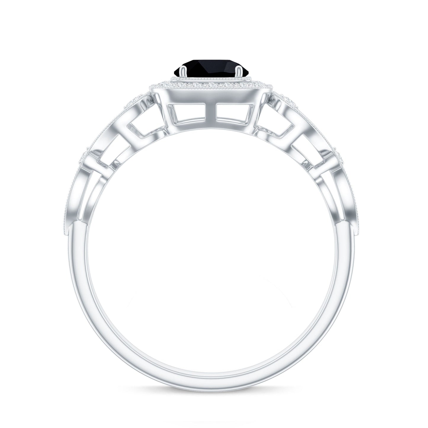 Natural Black Spinel Retro Engagement Ring with Diamond