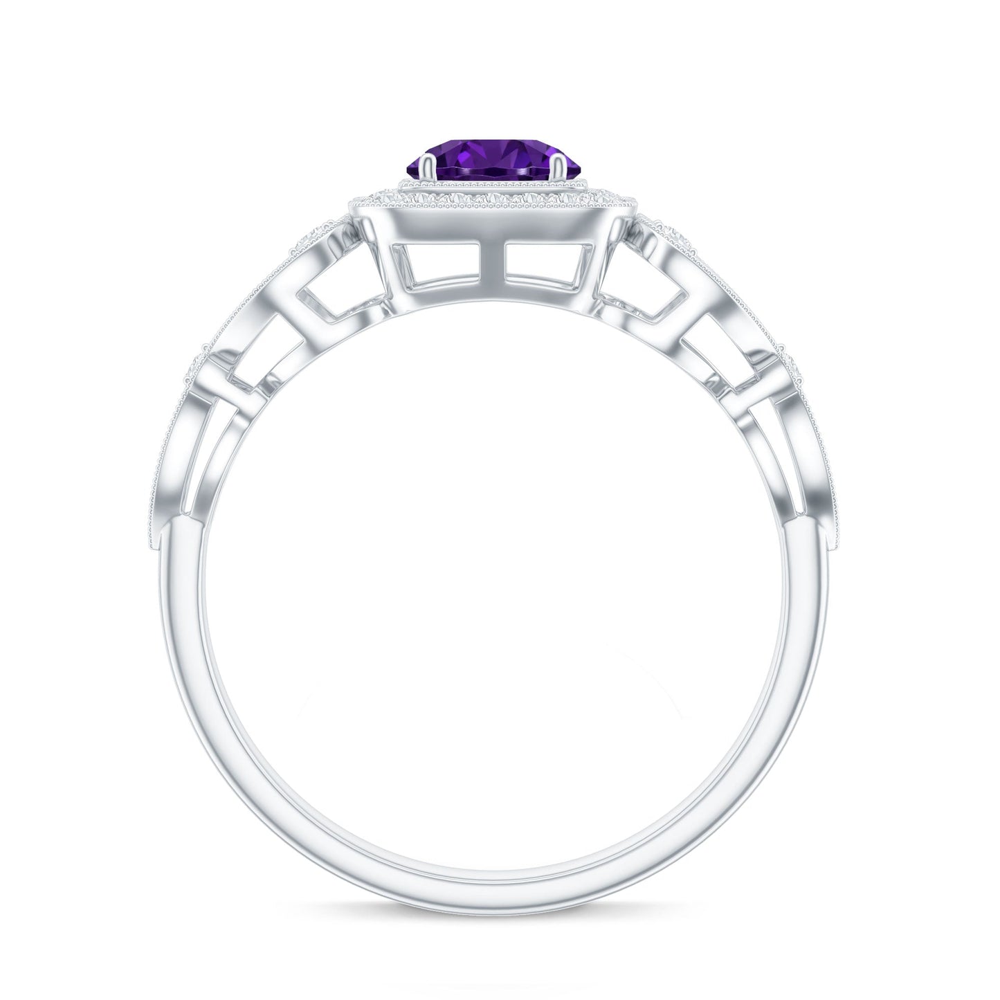 Vintage Inspired Real Amethyst Engagement Ring with Diamond