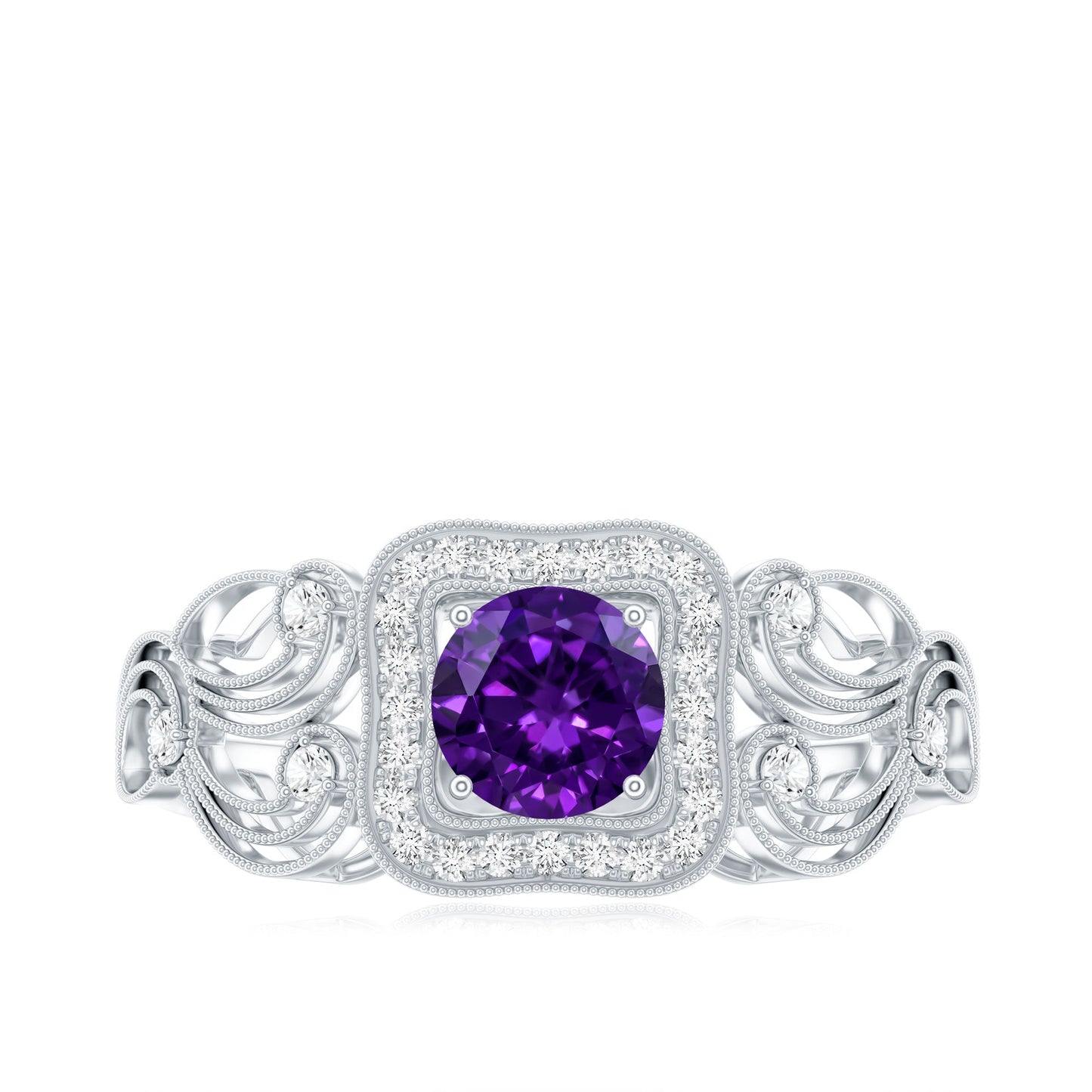 Vintage Inspired Real Amethyst Engagement Ring with Diamond