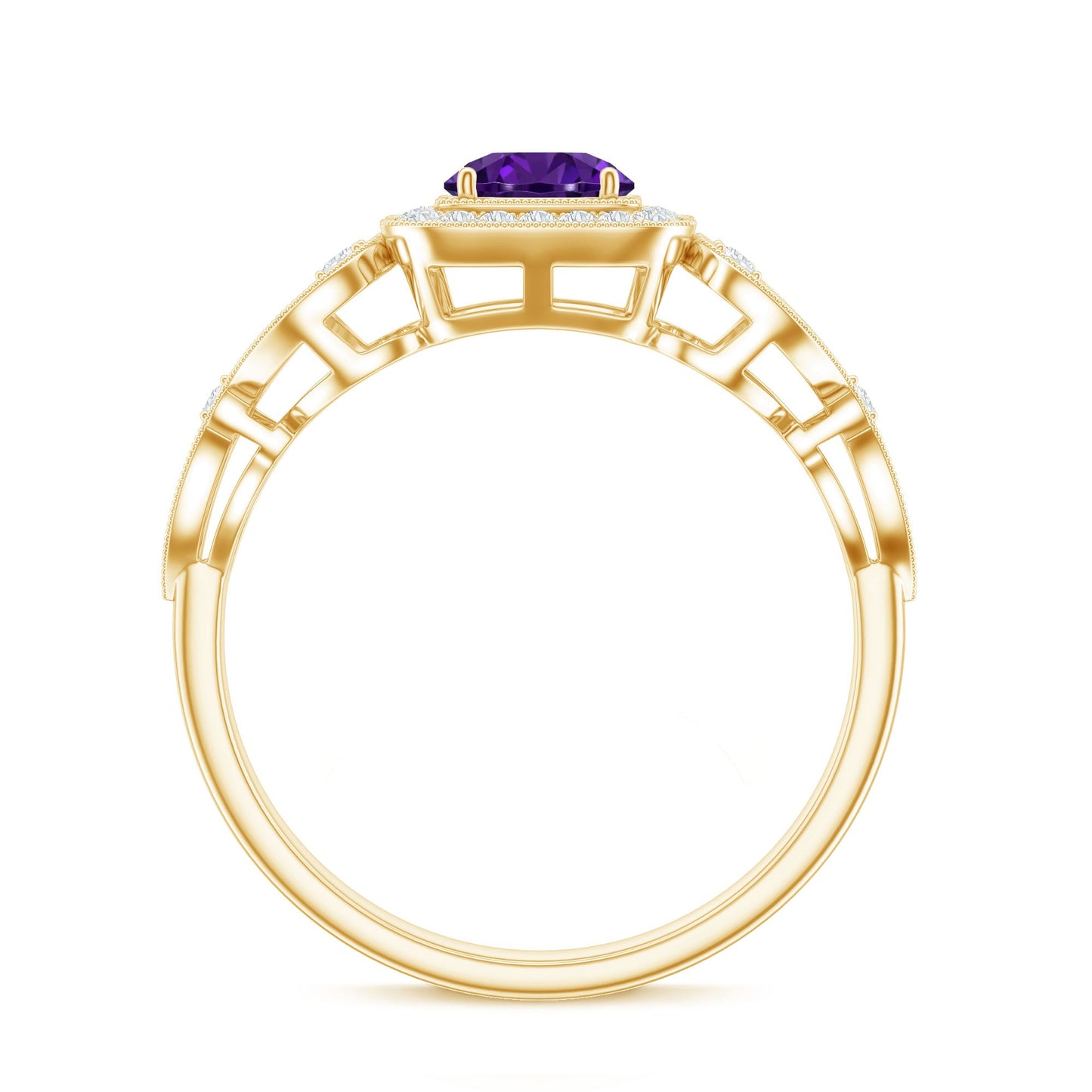 Vintage Inspired Real Amethyst Engagement Ring with Diamond