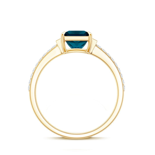 1 Carat Princess Cut London Blue Topaz Engagement Ring with Diamond