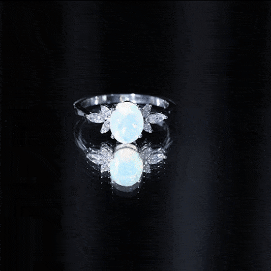 1.2 Carat Natural Rainbow Opal Oval Engagement Ring with Diamond