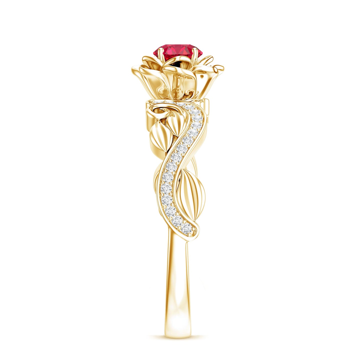 Nature Inspired Engagement Ring with Lab Ruby and Diamonds