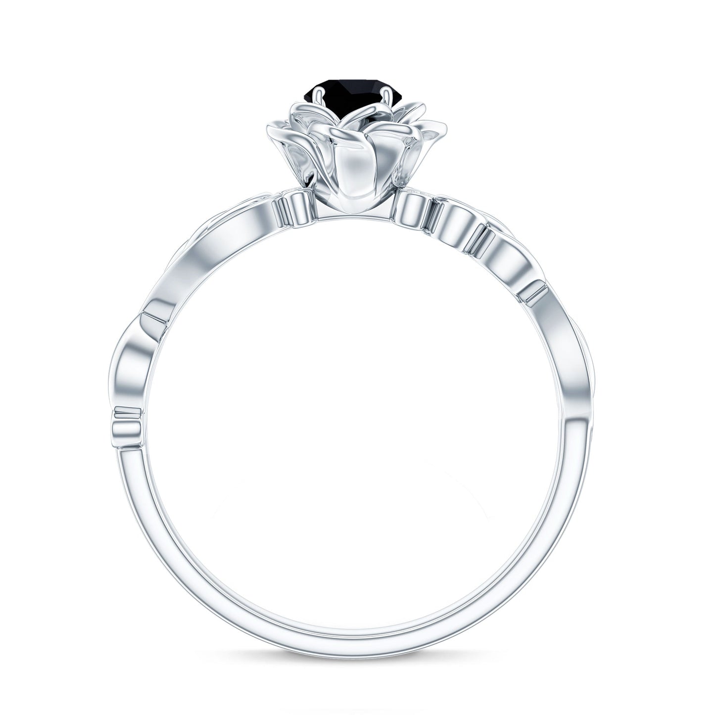 Real Black Spinel Blooming Flower Engagement Ring with Diamond