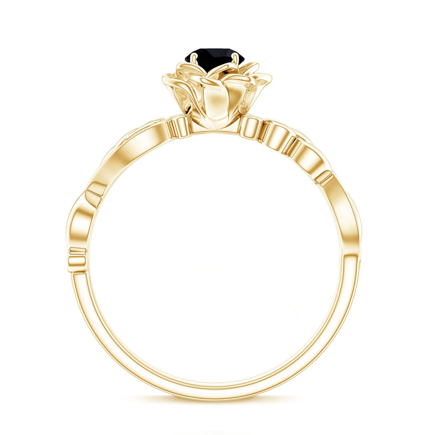 Real Black Spinel Blooming Flower Engagement Ring with Diamond