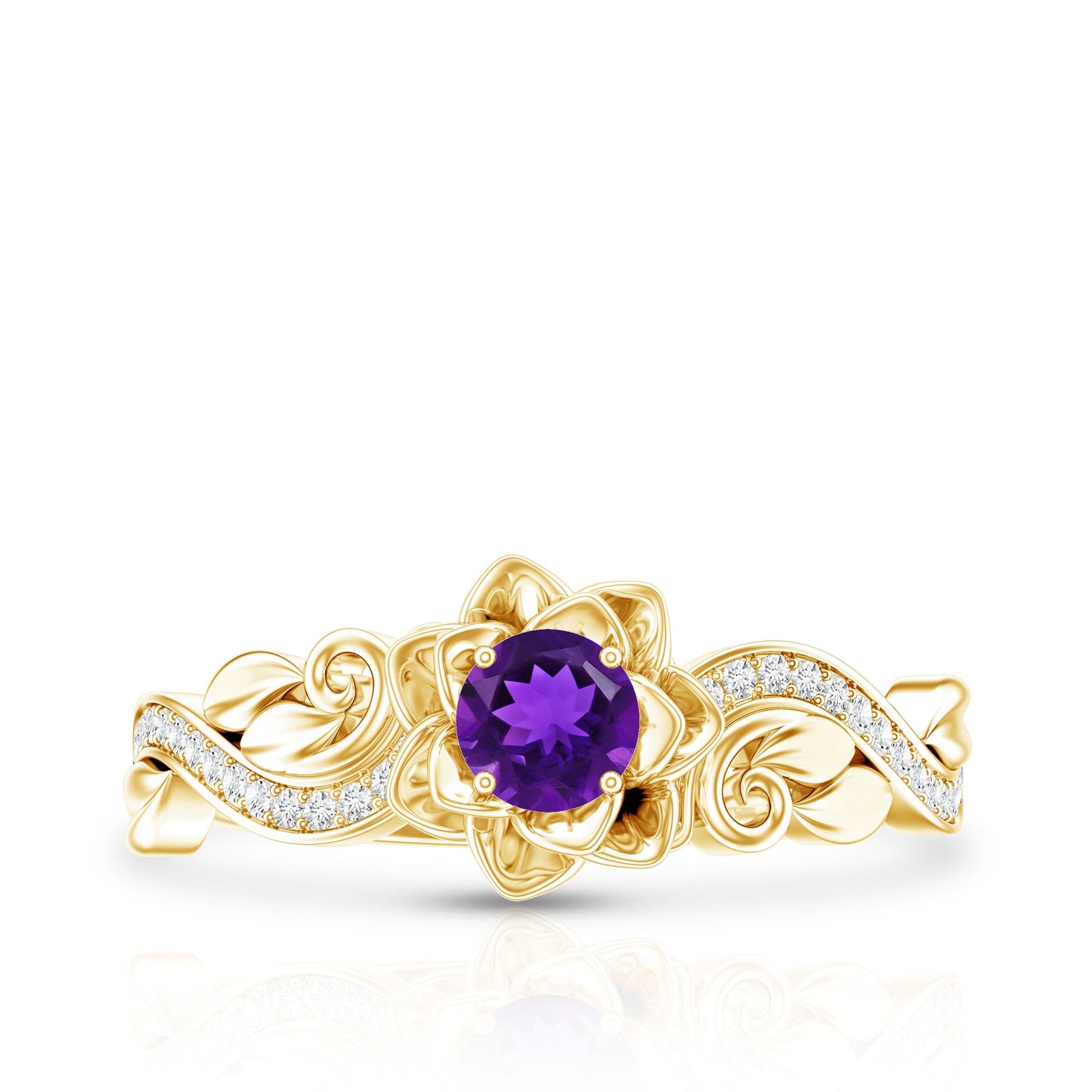 Real Amethyst Nature Inspired Engagement Ring With Diamond