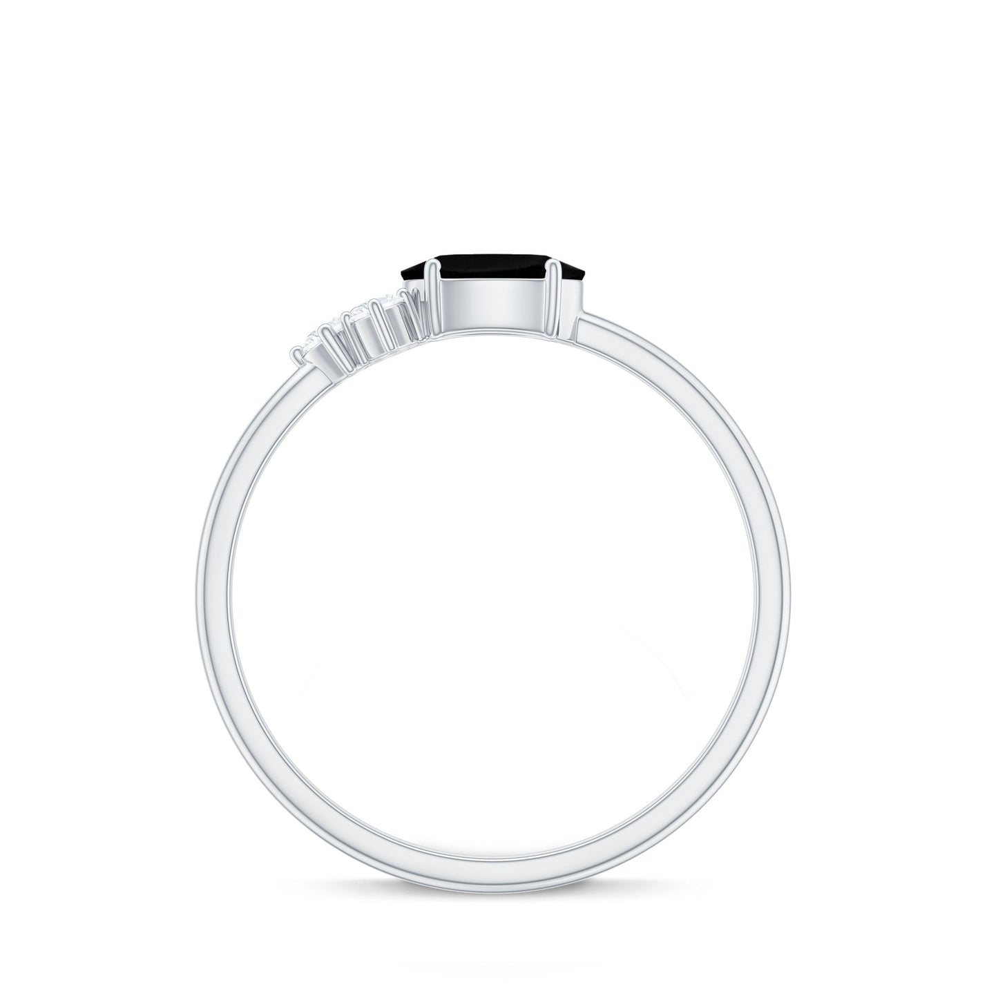 0.4 Carat Oval Cut Black Onyx Minimal Promise Ring with Diamond Trio