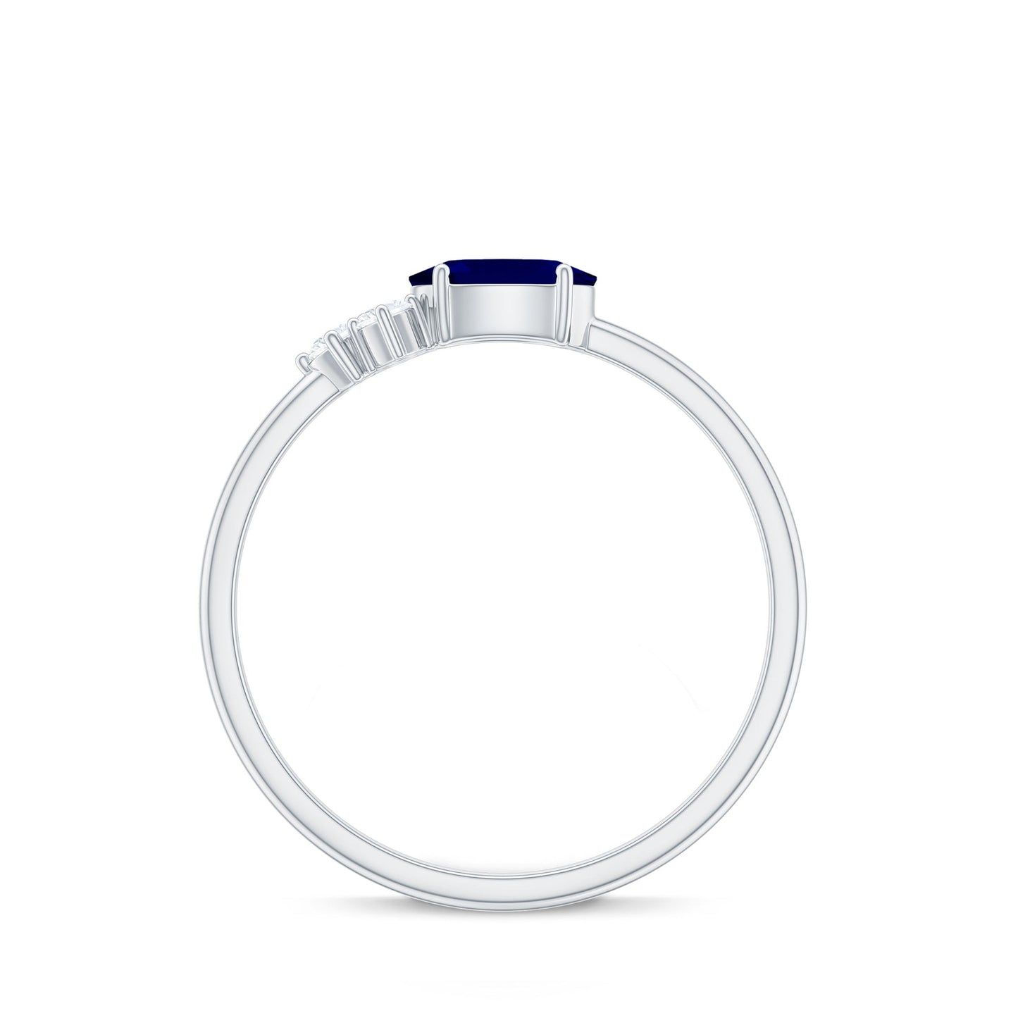 Natural Oval Cut Blue Sapphire Promise Ring with Diamond Trio