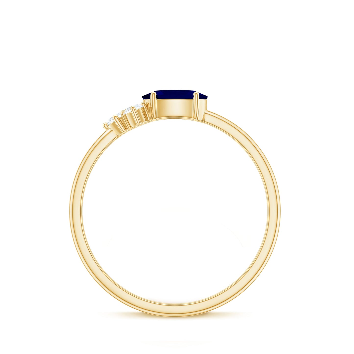 Natural Oval Cut Blue Sapphire Promise Ring with Diamond Trio