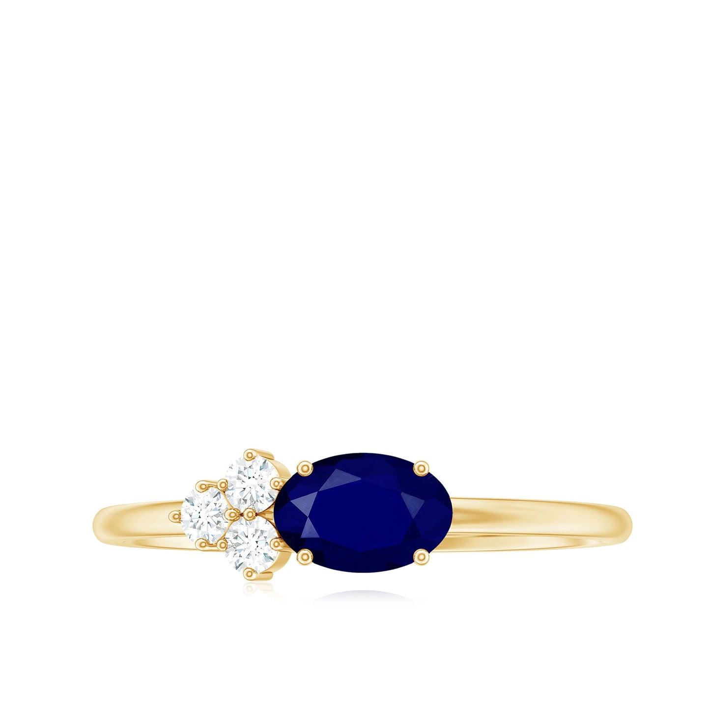 Natural Oval Cut Blue Sapphire Promise Ring with Diamond Trio