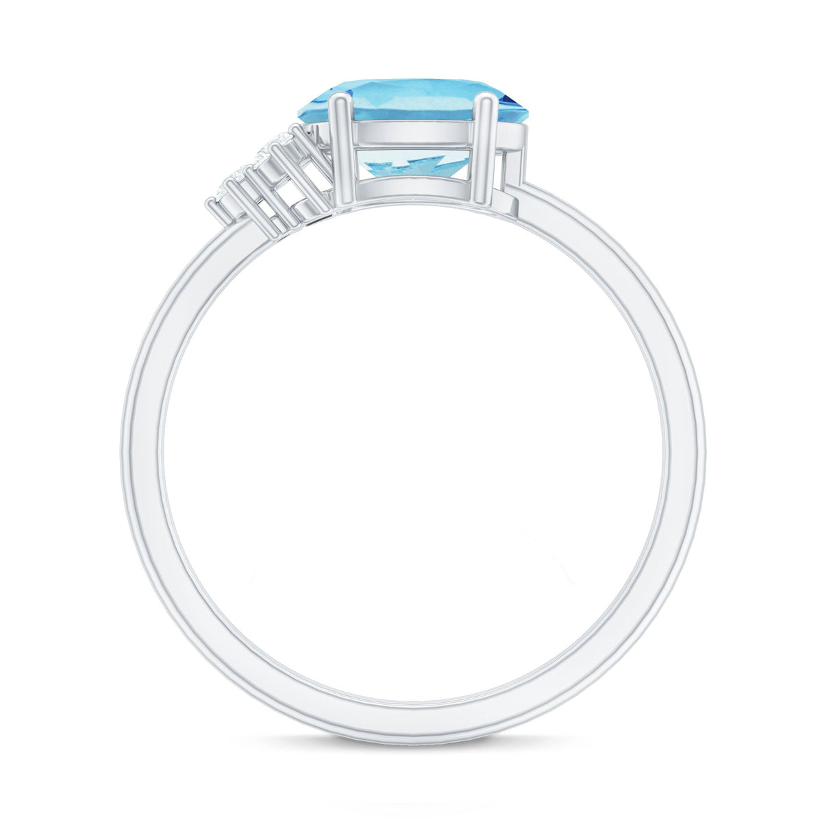 Natural 1 Carat Oval Aquamarine Promise Ring with Diamond Trio