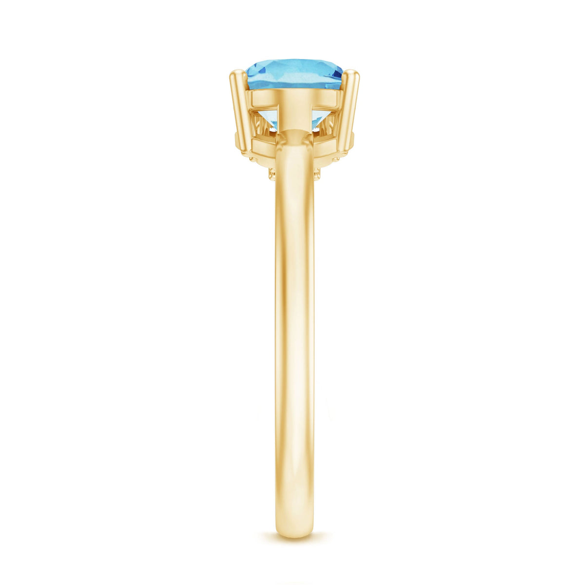 Natural 1 Carat Oval Aquamarine Promise Ring with Diamond Trio