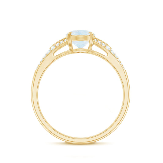 0.6 Carat Oval Cut Moonstone Solitaire Engagement Ring with Diamond Accent