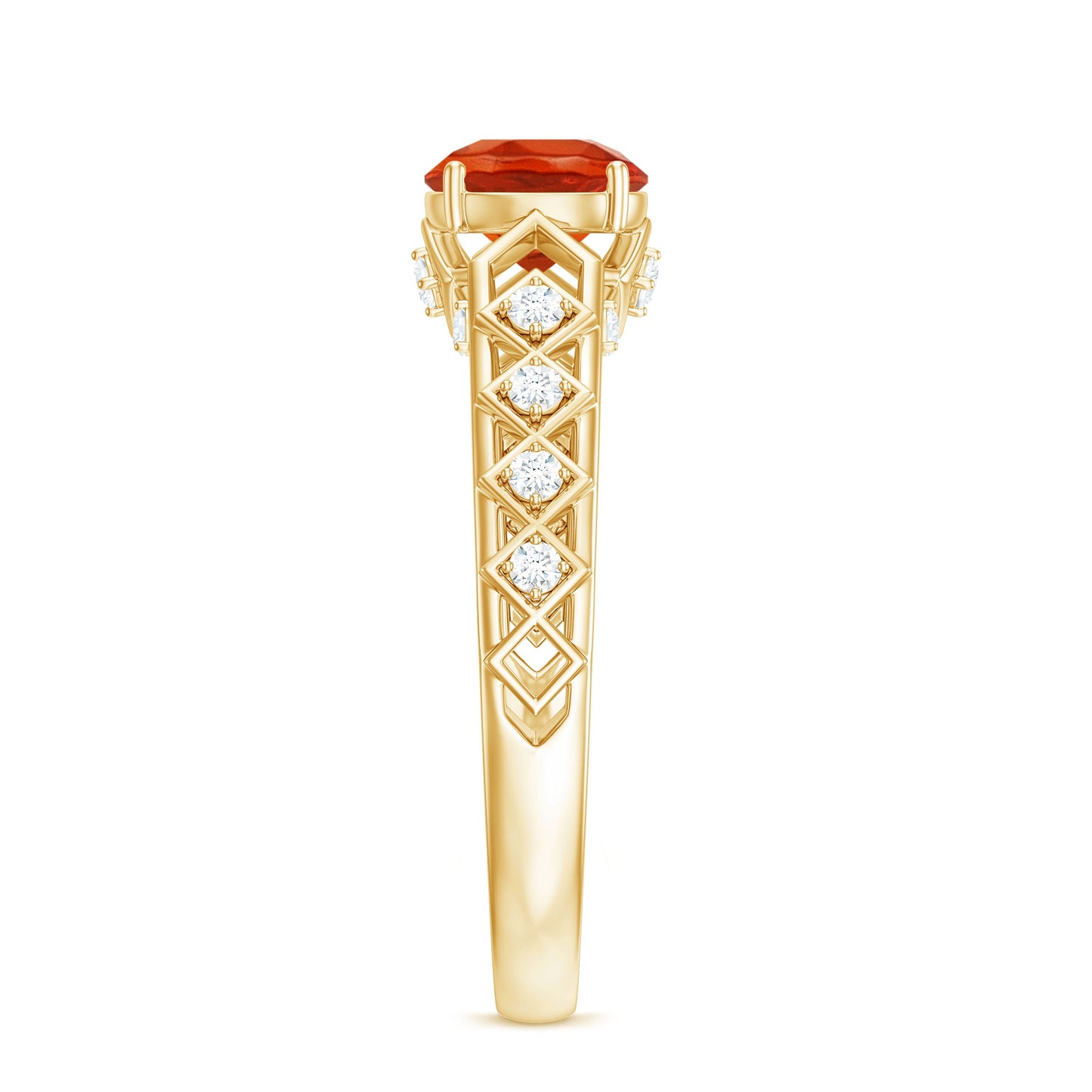 0.7 Carat Solitaire Fire Opal and Diamond Art Deco Engagement Ring