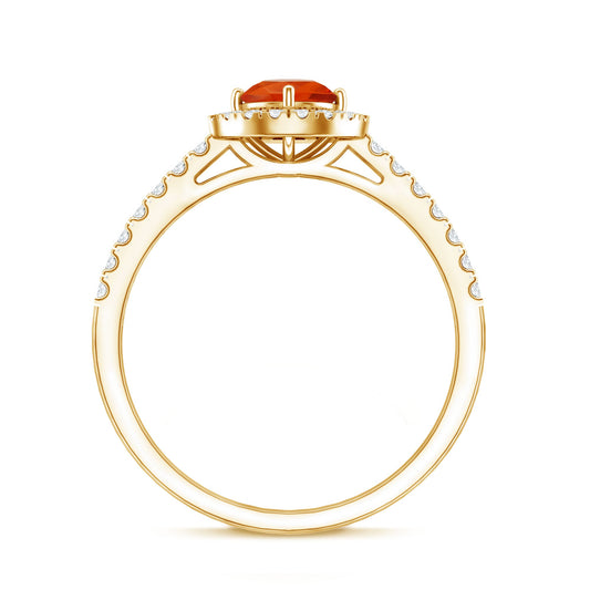 0.45 Carat Real Fire Opal and Diamond Halo Engagement Ring