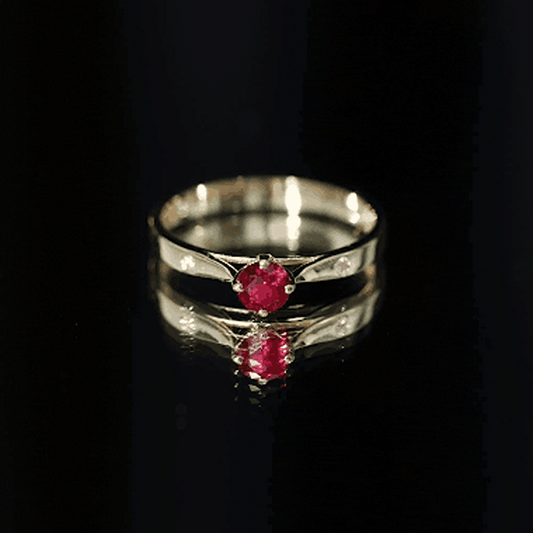 Round Lab Grown Ruby Solitaire Ring with Diamond