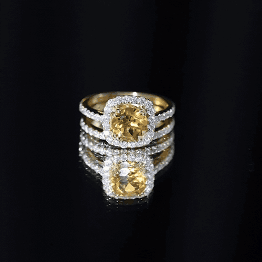 1.2 Carat Citrine Halo Wedding Ring Set with Moissanite