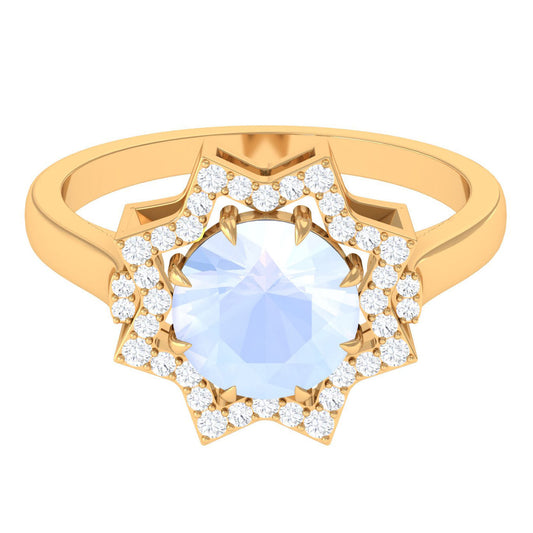 0.8 Carat Moonstone Star Shape Engagement Ring with Diamond