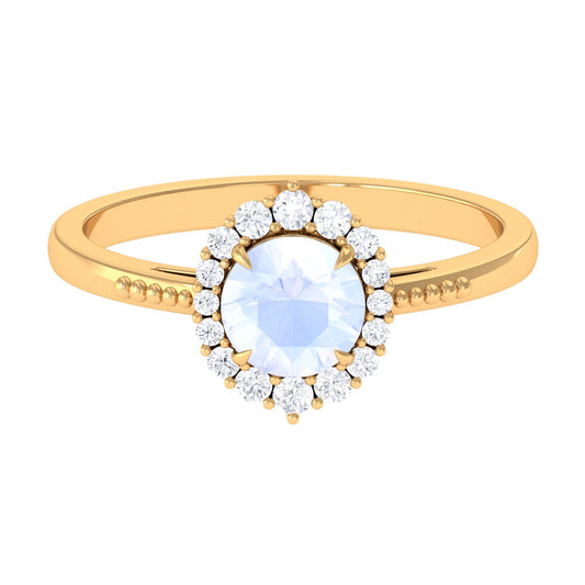 0.3 Carat Natural Moonstone Engagement Ring with Diamond Accent