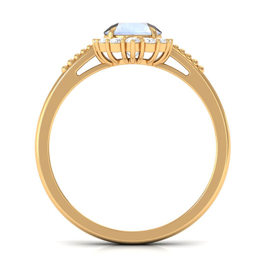 0.3 Carat Natural Moonstone Engagement Ring with Diamond Accent