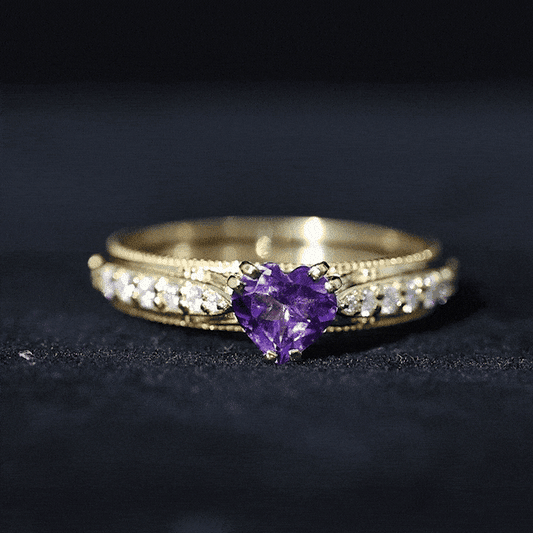 Vintage Style 2 Carat Amethyst Heart Engagement Ring with Diamond