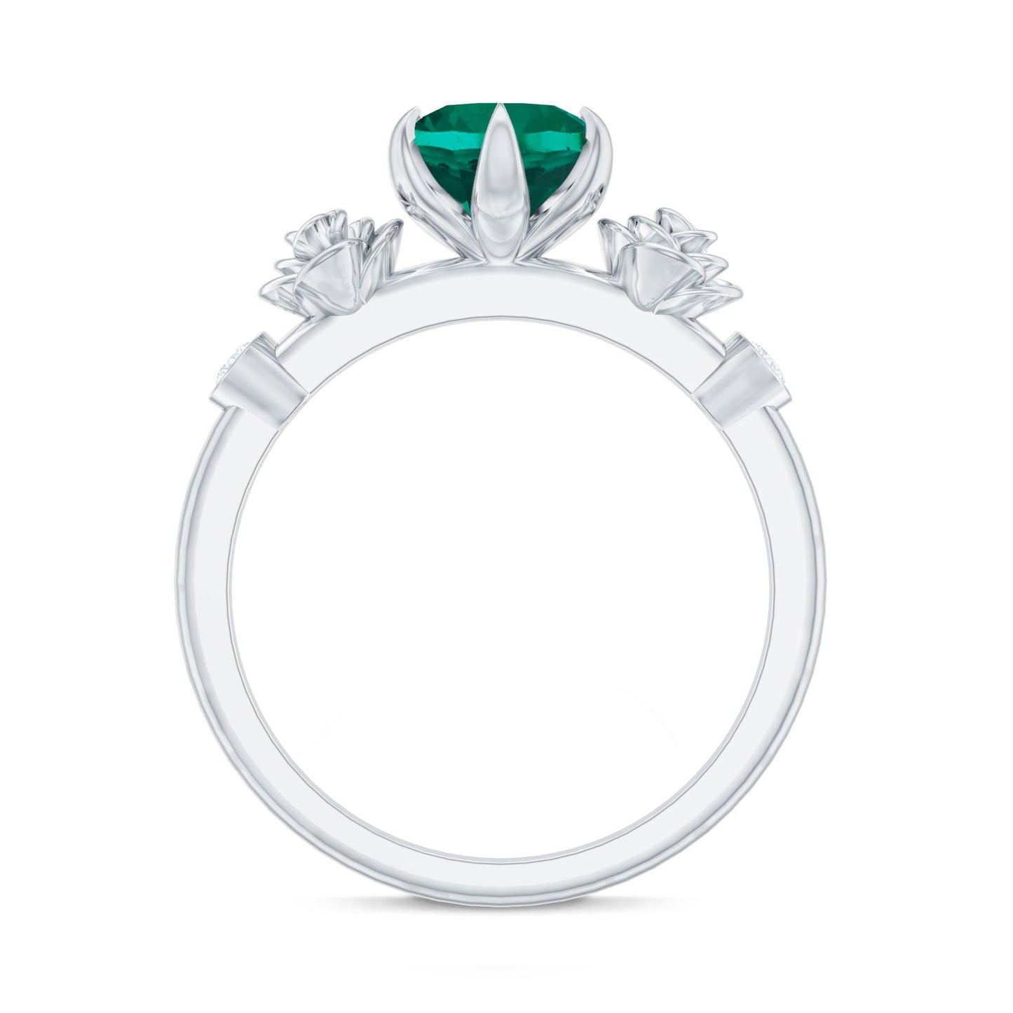 Certified 2 Carat Lab Grown Emerald Diamond Engagement Ring with Flower