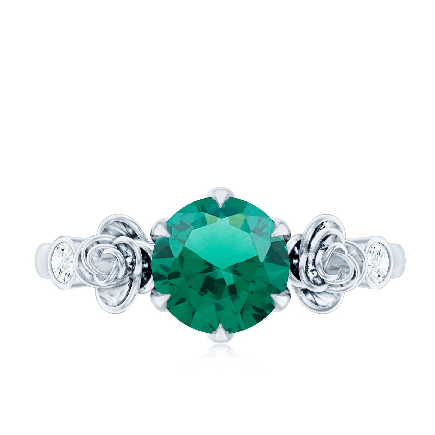 Certified 2 Carat Lab Grown Emerald Diamond Engagement Ring with Flower
