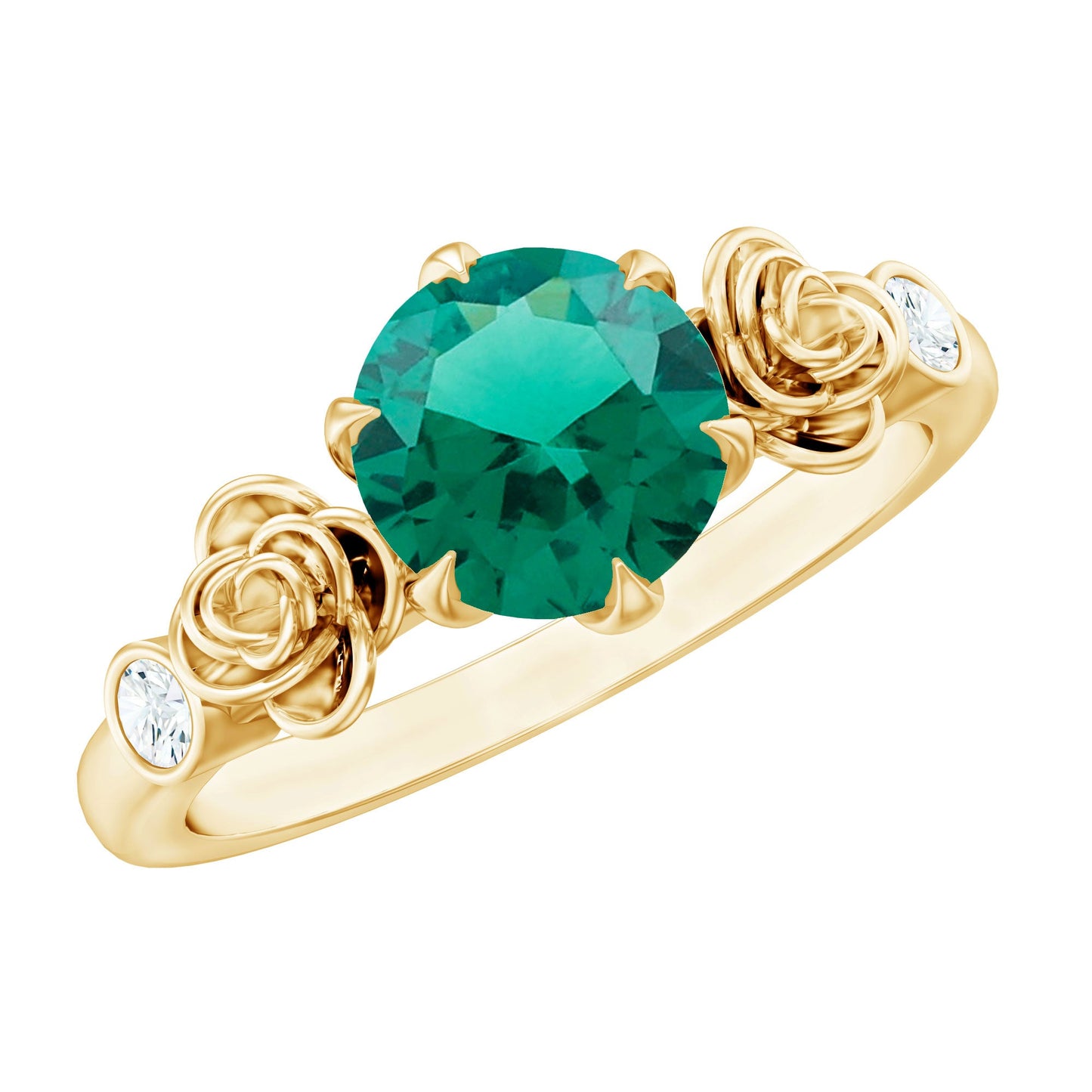 Certified 2 Carat Lab Grown Emerald Diamond Engagement Ring with Flower