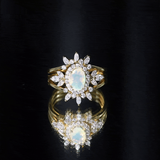 0.9 Carat Natural Certified Ethiopian Opal Engagement Ring Set of 3