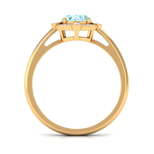1 Carat Aquamarine Oval Halo Engagement Ring with Diamond